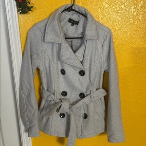 New Look Light Gray Double-Breasted Pea Coat